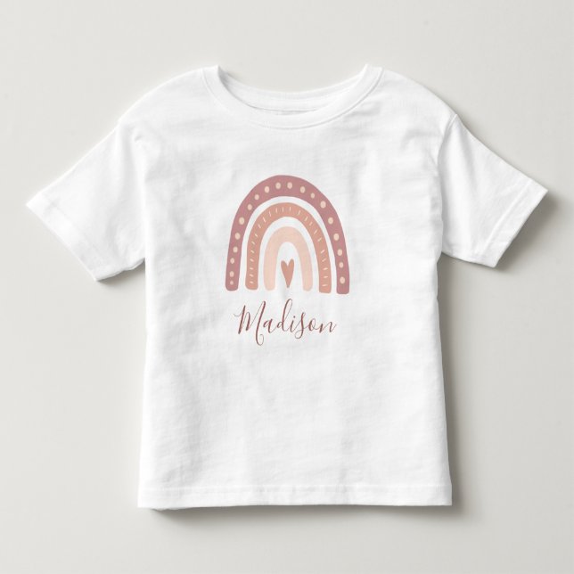 Chic Pastel Rosa Rainbow Boho Första födelsedagen T Shirt (Framsida)