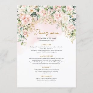 Chic pastel rosa ros sage grey guld bröllop meny