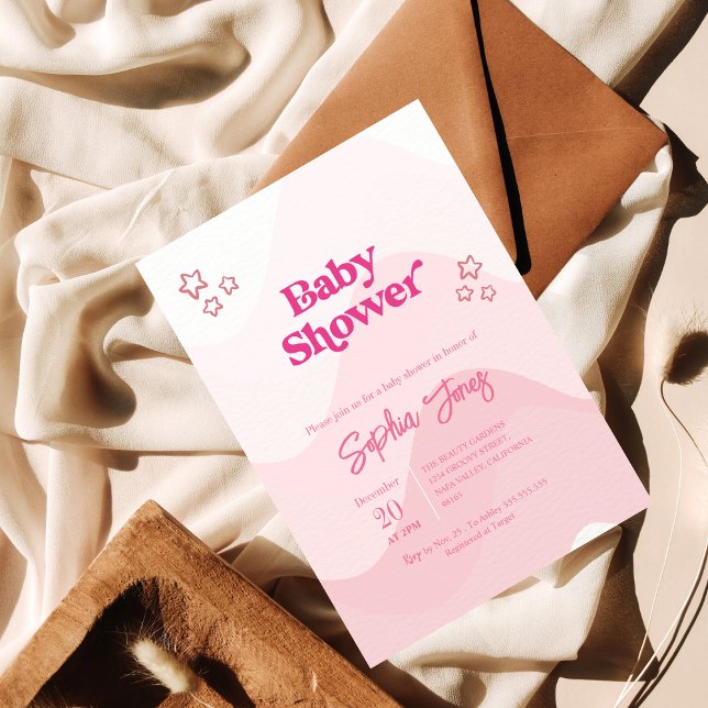 Chic Pastel Star Modern Rosa Baby Shower Inbjudningar (Skapare uppladdad)