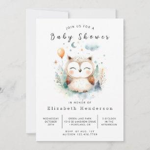 Chic Pastel Uggla Baby Shower Inbjudningar