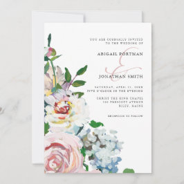 Chic  Pastel Watercolor Blommigt Blooms Bröllop Inbjudningar