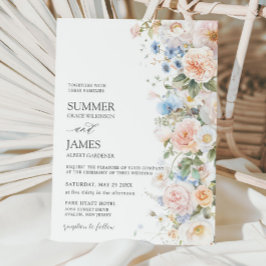 Chic Pastel White Blue Ro Blommigt Bröllop Inbjudningar
