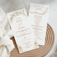 Chic Pastel Wildblommor Fairytale Bröllopsprogram