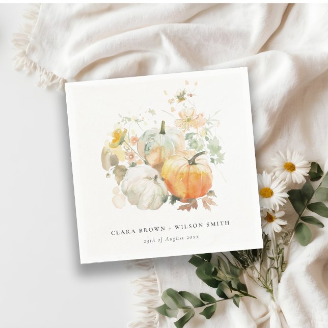 Chic Pastel WildblomPumpkin Watercolor Bröllop Pappersservett (Skapare uppladdad)
