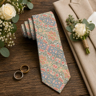 Chic Pastell Korall Rosa Grön Blå Boho Artmönster Slips