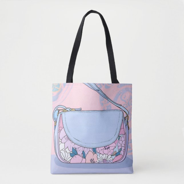 Chic Pastell Rosa Lavendel Blommig Handväska totes Tygkasse (Framsida)