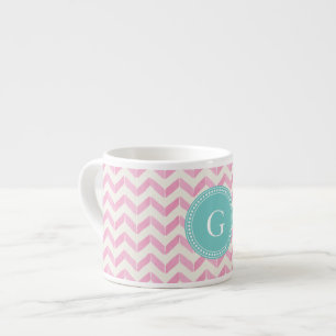 Chic pastellfärgad Monogram för rosa- & Espressomugg