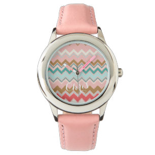 Chic pastellfärgad rosa Monogram för Armbandsur