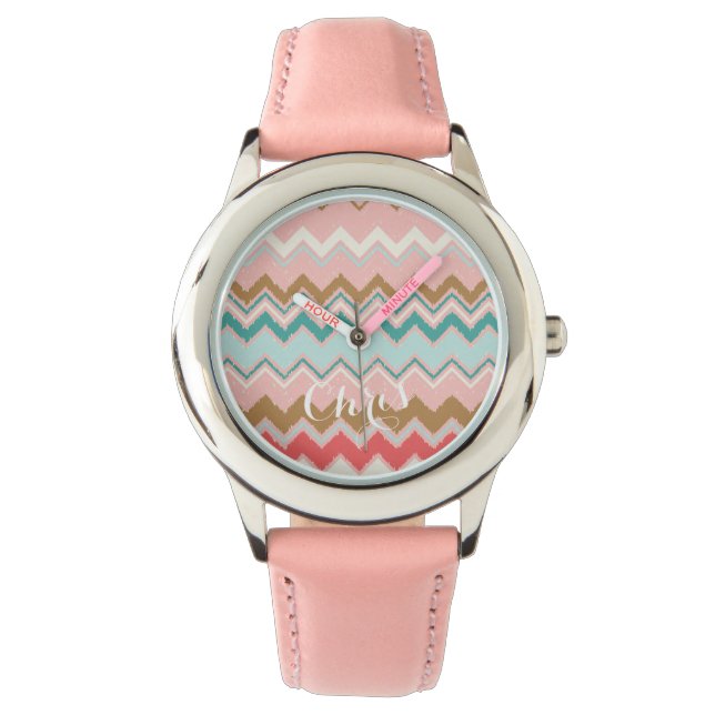 Chic pastellfärgad rosa Monogram för Armbandsur (Framsida)