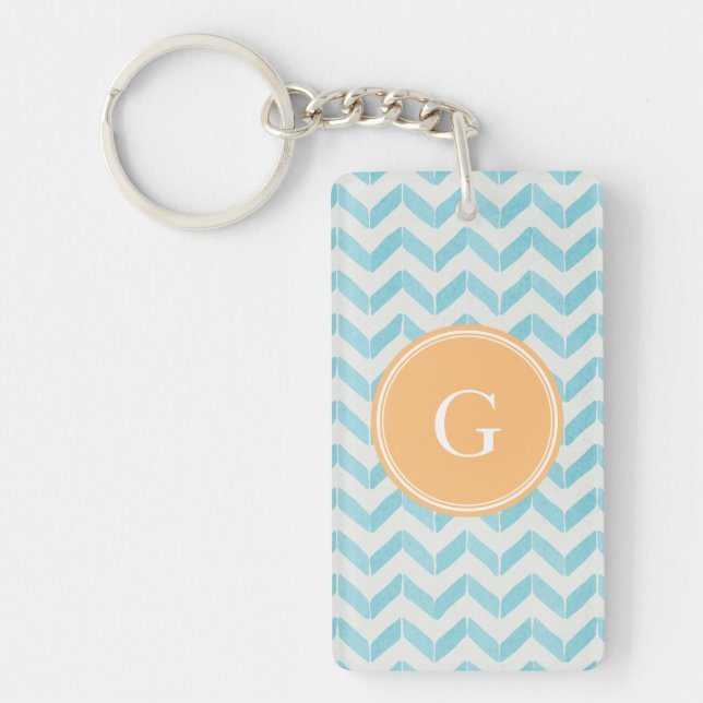 Chic Pastellturkos Chevron Anpassningsbar Monogram (Framsidan)