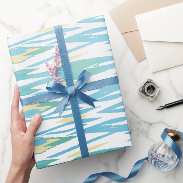 Chic pastellturkos vattenfärg ikat mönster presentpapper (Gåvor)