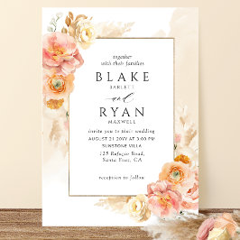 Chic Peach  Blommigt, Cream Watercolor Bröllop Inbjudningar