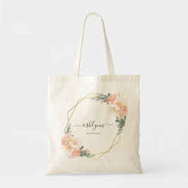 Chic  Peach Blommigt Guld Geometric Bridesmaid Tygkasse