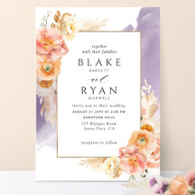 Chic Peach Blommigt, Lila Watercolor Bröllop
