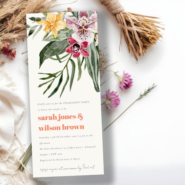 Chic Peach  Boho Tropical Blommigt Förlovning Inbjudningar (Skapare uppladdad)