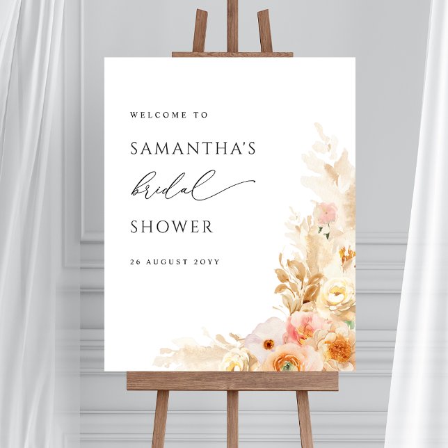 Chic Peach Cream Blommigt Möhippa Välkomsttecken Poster (Skapare uppladdad)