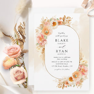 Chic Peach Cream och Champagne Oval Bröllop Inbjudningar