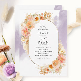 Chic Peach  Cream och Lavender Oval Bröllop Inbjudningar