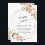 Chic Peach Ivory Rosa Blommigt Birthday Geometric Inbjudningar<br><div class="desc">Den här chicens födelsedag innehåller ett guld glitter-geometriskt ram, med vackra vattenfärgspersikor, rosa, elfenben, blommigt och lövning av grönt, samt "födelsedagskalender" i en söt kalligrafi stil. Anpassa den enkelt och snabbt med dina detaljer genom att helt enkelt trycka på anpassningsknappen för att ytterligare ordna om och formatera stil och placera...</div>