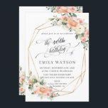 Chic Peach Ivory Rosa Blommigt Birthday Geometric Inbjudningar<br><div class="desc">Den här chicens födelsedag innehåller ett guld glitter-geometriskt ram, med vackra vattenfärgspersikor, rosa, elfenben, blommigt och lövning av grönt, samt "födelsedagskalender" i en söt kalligrafi stil. Anpassa den enkelt och snabbt med dina detaljer genom att helt enkelt trycka på anpassningsknappen för att ytterligare ordna om och formatera stil och placera...</div>