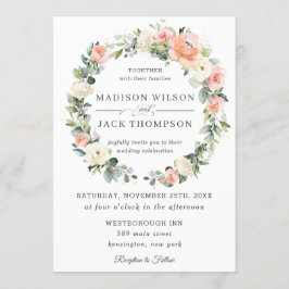 Chic Peach  Ivory Vit Blommigt Utandning Bröllop Inbjudningar