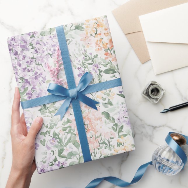 Chic Peach Lilac Lavender Blommigt Bröllop Presentpapper (Gifting)