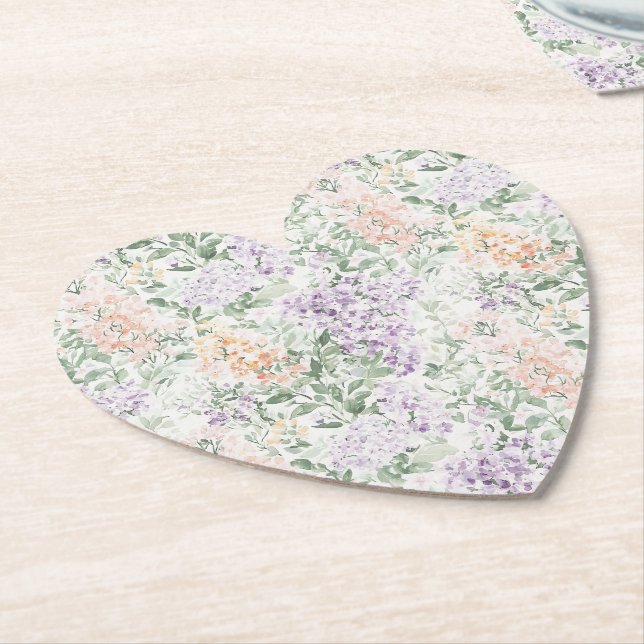 Chic Peach Lilac Lavender Blommigt Bröllop Underlägg Papper (Vinklad)