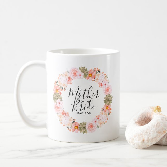Chic Peach Mint Blommigt Utandning Budens mamma Kaffemugg (Med munk)
