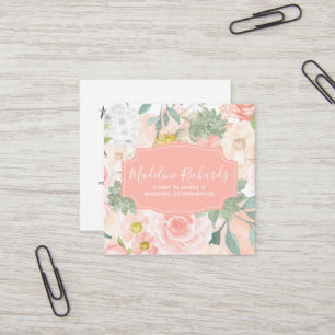 Chic Peach Mint Succulations med Social Media Icon Fyrkantigt Visitkort