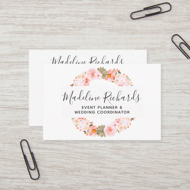 Chic Peach Mint Succulations med Social Media Icon Visitkort (Fram/Back In Situ)