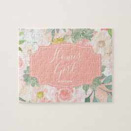 Chic Peach Mint Watercolor Blommigt Flower Girl Pussel