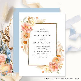 Chic Peach och Blue Delicate Blommigt Bröllop Inbjudningar