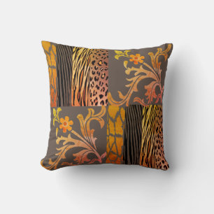 Chic Peach och Brown Animal Prated Cushion Kudde