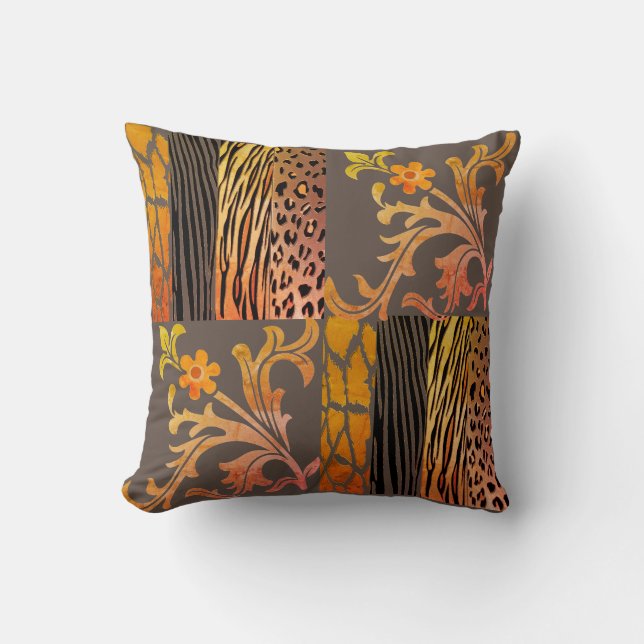 Chic Peach och Brown Animal Prated Cushion Kudde (Framsida)