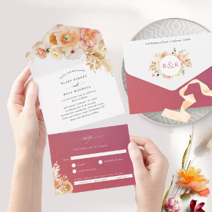 Chic Peach och Burgundy Blommigt Bröllop med OSA A