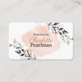 Chic Peach och Grått Modern Blommigt Visitkort