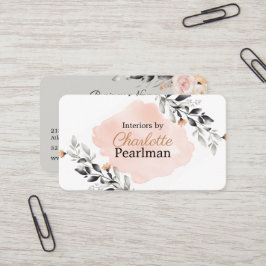 Chic Peach och Grått Modern Blommigt Visitkort