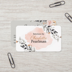 Chic Peach och Grått Modern Blommigt Visitkort