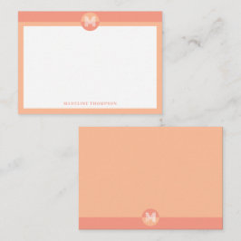 Chic Peach Orange Geometric Modern Monogram Anteckningskort