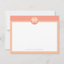 Chic Peach Orange Geometric Modern Monogram