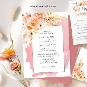 Chic Peach, Rosa Cream och Coral Blommigt Bröllop Inbjudningar