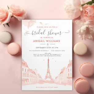 Chic Peach Rosa Photo Eiffel Torn Möhippa Inbjudningar