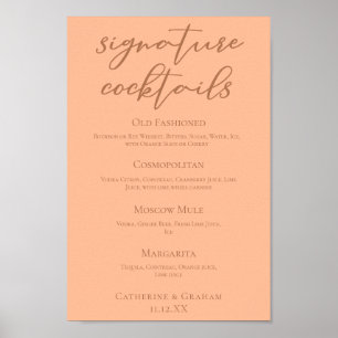Chic Peach Summer Bröllop Namnteckning Cocktails M Poster