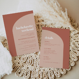 Chic peach terracotta arch bachelorette helg inbjudningar