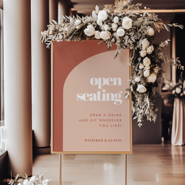 Chic peach terracotta arch bröllop Open Seating Poster (Skapare uppladdad)