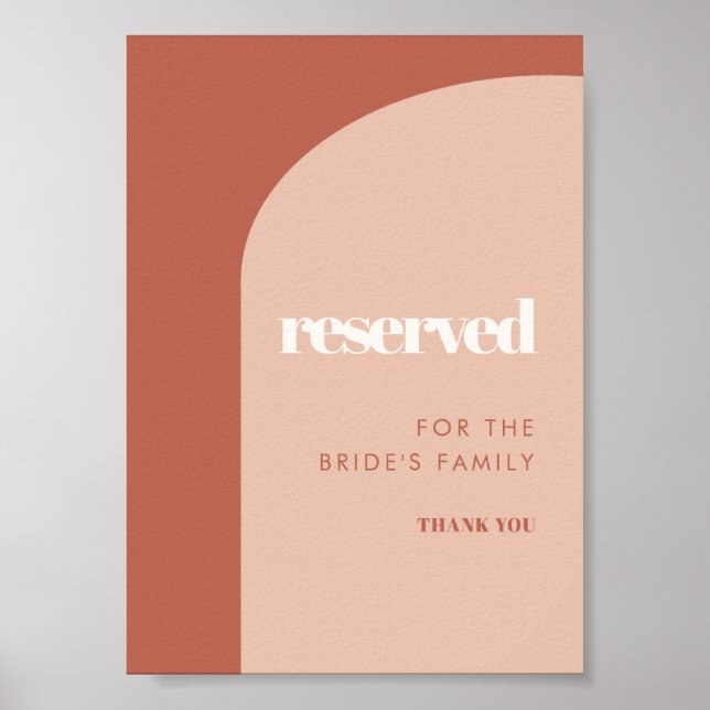 Chic peach terracotta arch bröllop Reserved Sign Poster (Framsidan)