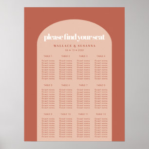 Chic peach terracotta arch bröllop sätesdiagram poster