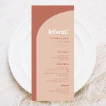 Chic peach terracotta arch Låt oss bröllop Meny<br><div class="desc">Låt oss äta! Menyn bröllop eller party. Minimalistiskt men slående: Använd den här något återskapande typografiska designen av elegant för ditt bröllop-kontorsverk,  med modern bågdesign och terracotta och bränd orange färg. Fullständigt anpassade text,  färg och bakgrunder.</div>