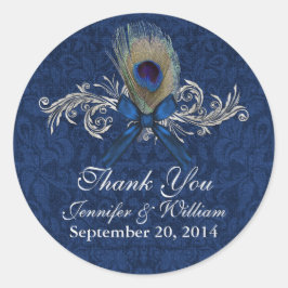 Chic Peacock Feather Wedding Favor Sticker Runt Klistermärke