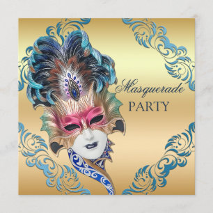 Chic Peacock Feathers Mask Masquad Party Inbjudningar